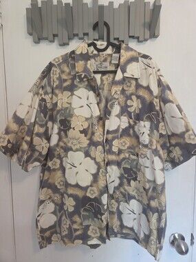 Point Zero Men’s Short-Sleeve Floral Button-Up Shirt Jacket - Beige & Gray